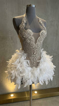 crystal feather corset dress