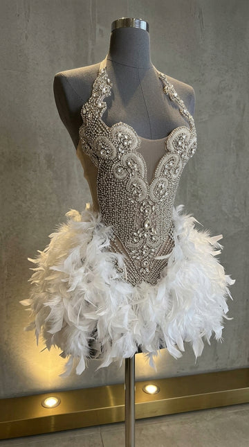 crystal feather corset dress
