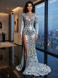 silver mosaic embellished formal dress